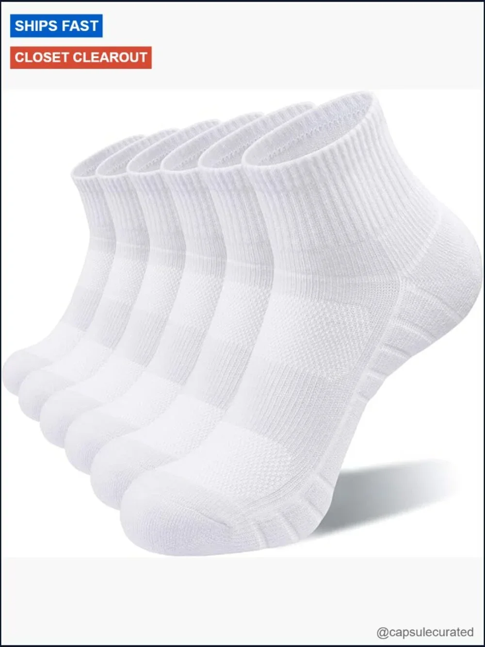 6 Pack Athletic Quarter Socks, Cushioned Arch Support, Non-Slip Running Ankle